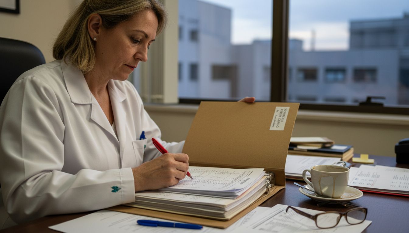 Doctor reviewing the medical history of a patient with hypothyroidism.