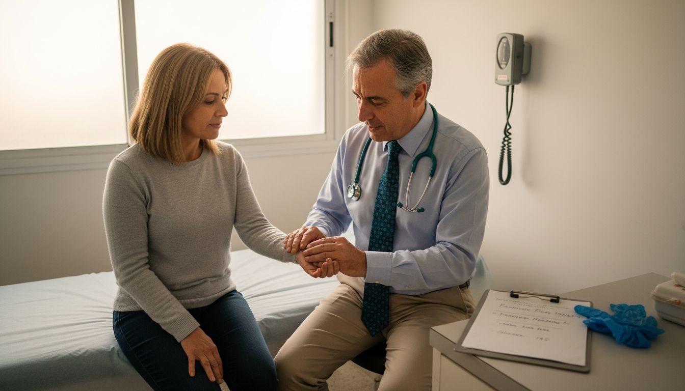El endocrinólogo realiza una revisión física al paciente