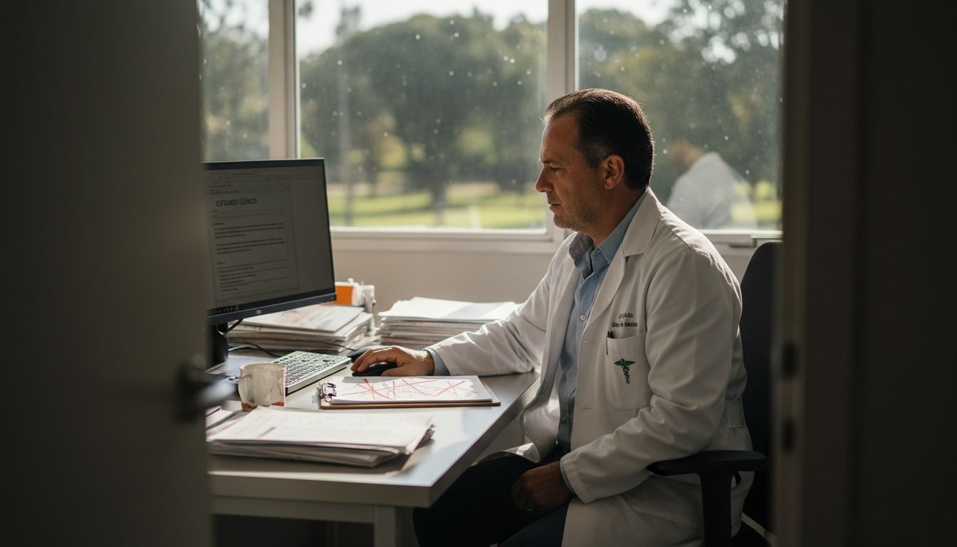 Doctor analizando información médica en su despacho
