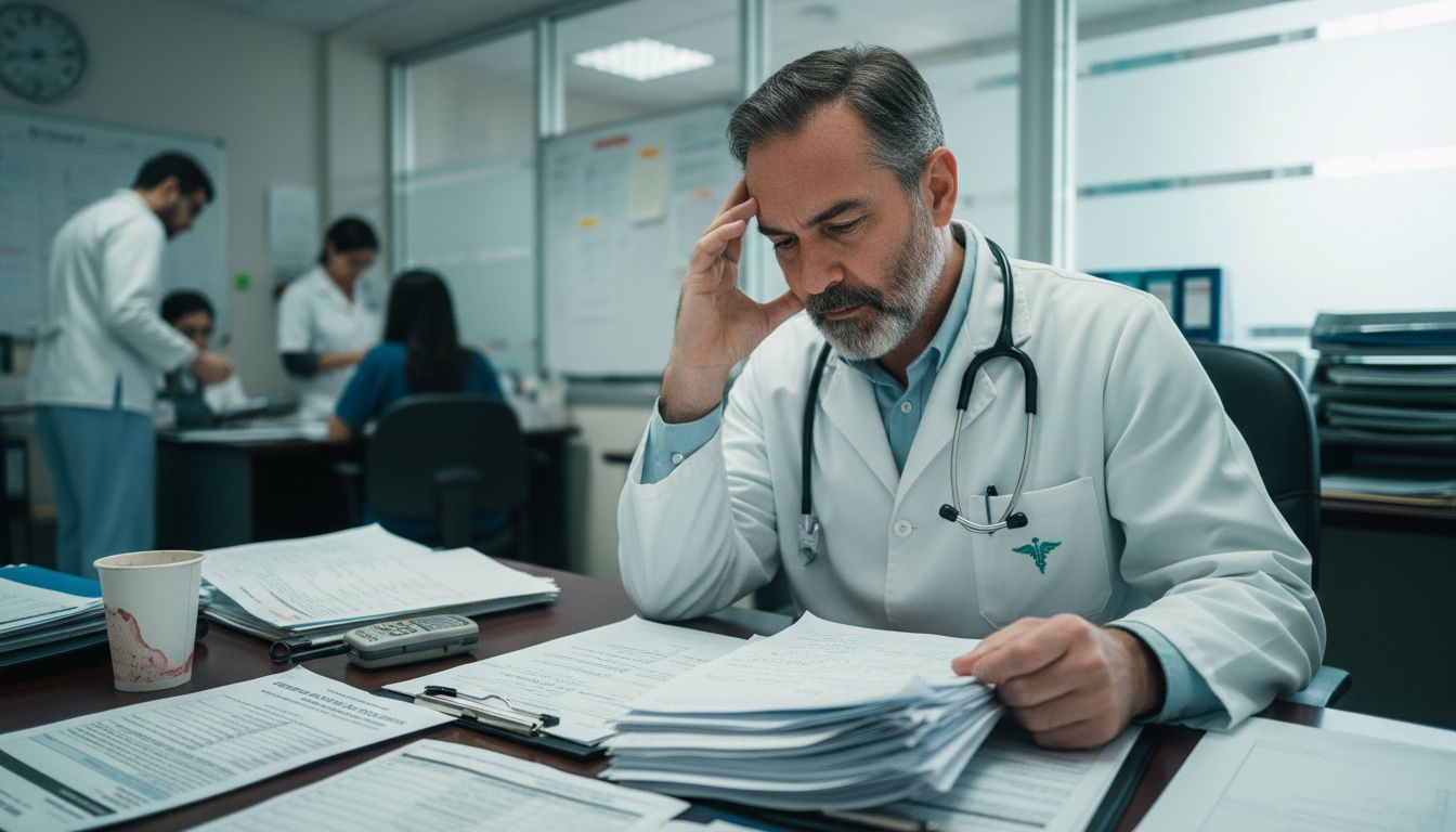 Un médico revisa historias clínicas en su despacho del hospital.