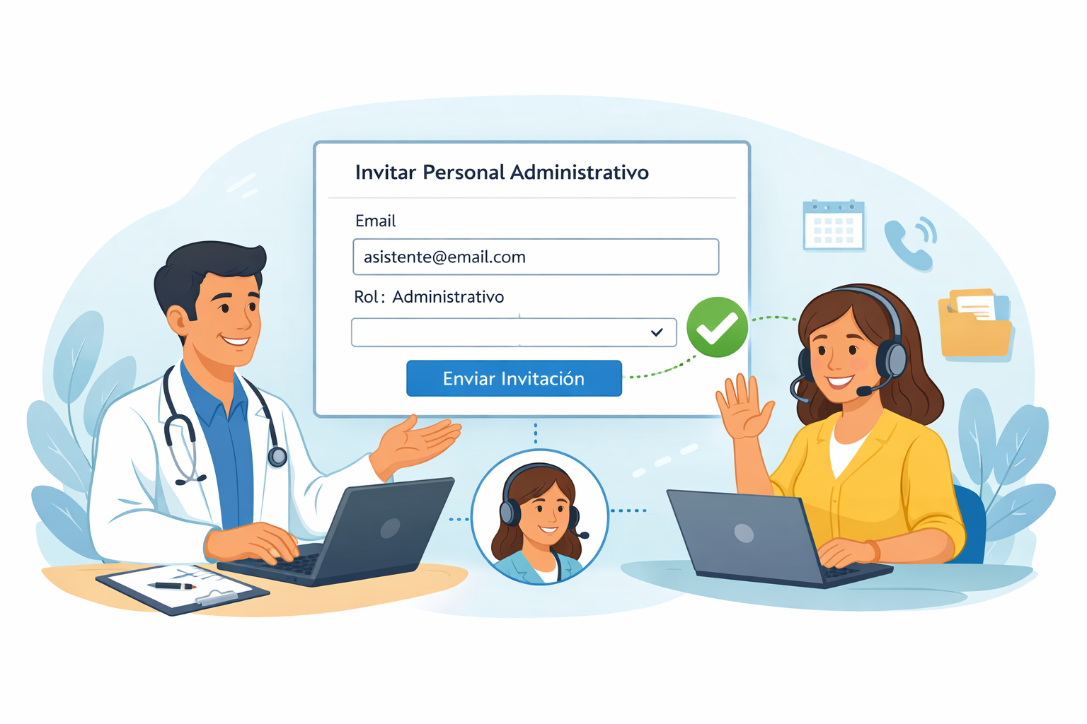 Invitar personal administrativo a su practica medica
