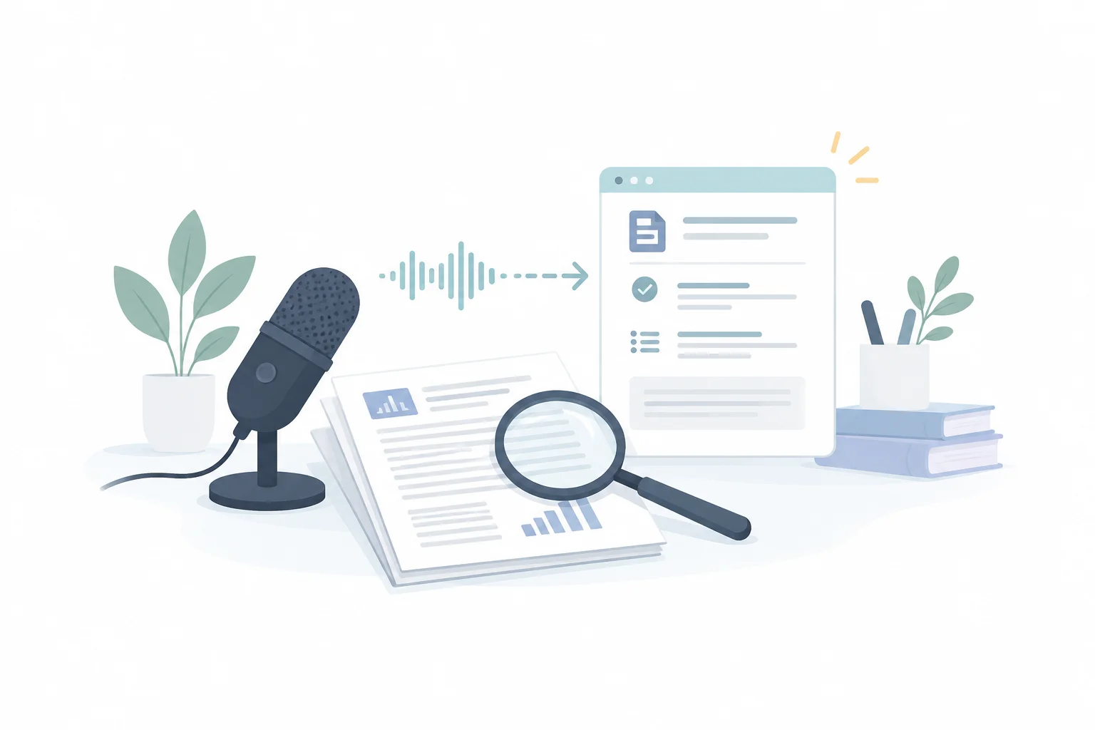 Micrófono y artículo científico sobre documentación ambiental
