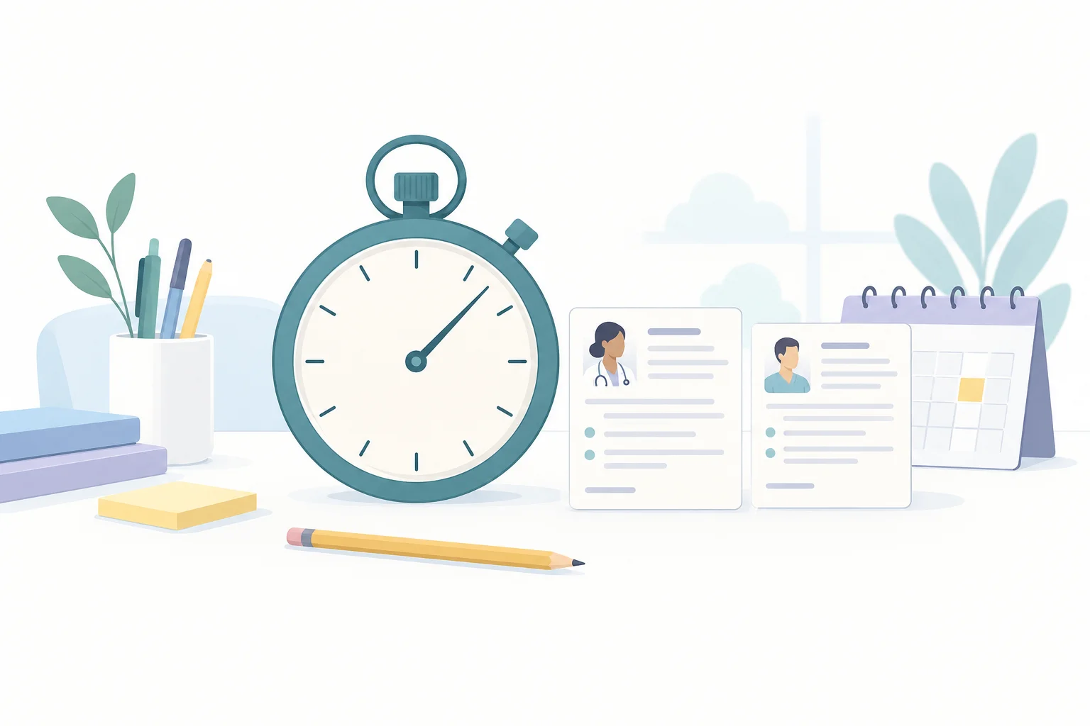 Cronómetro junto a notas clínicas para medir el tiempo de documentación